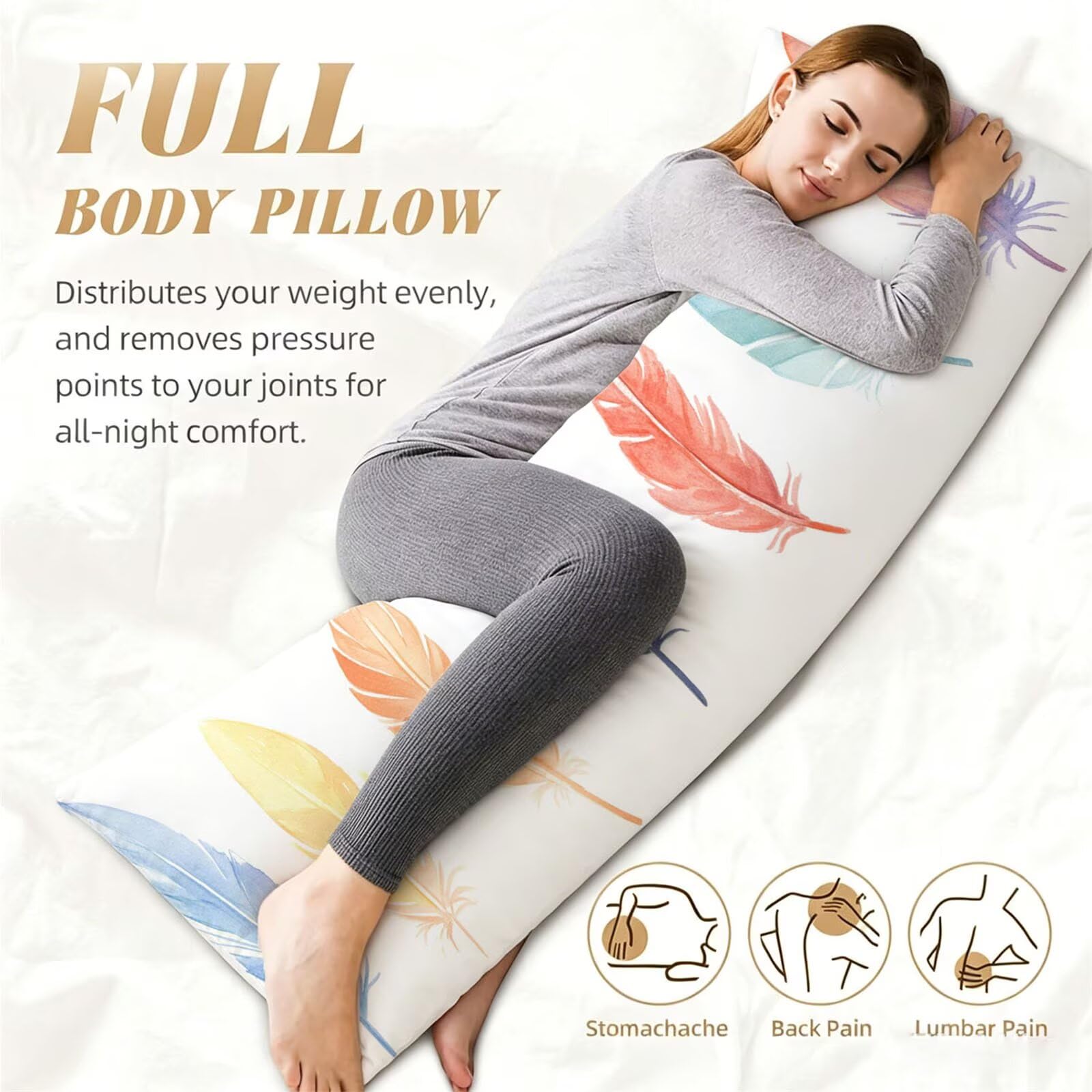Funda de Almohada 60 x 180 cm Plano Protector Almohada 180 cm con Cremallera Invisible, Lino Durable y Transpirable Pillow Case Largas Simple Impresión a Doble Cara para Cama, Sofá y Dormitorio dg-216