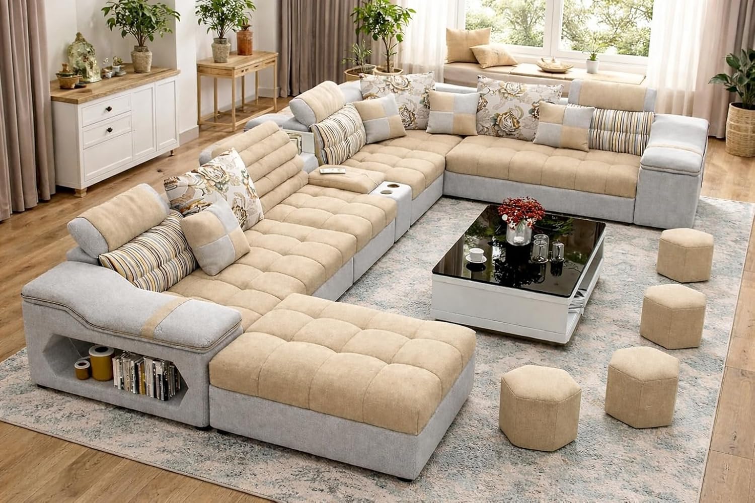 Avion COMFORA U Shape 12 Seater Sofa Set for Living Room (Beige) | Interchangeable U-Shaped Sectional Sofa Set with Cup Ho... - Review, Price and Buying Guide