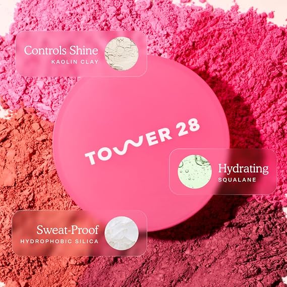 Tower 28 GetSet Matte Powder Blush for Cheeks - 12-Hour Setting Blush Powder for Smooth, Blurred Skin - Talc-Free, Sweat-Proof Face Blushes - Makeup for Sensitive Skin - Malibu Cooler (1.13 oz)