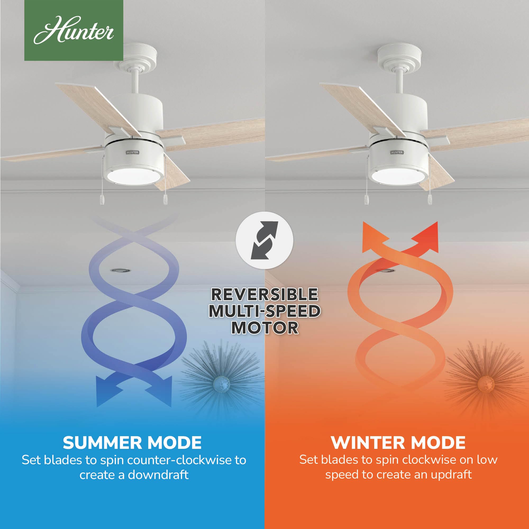 Hunter 42 inch Indoor Ceiling Fan with LED Light - White Ceiling
