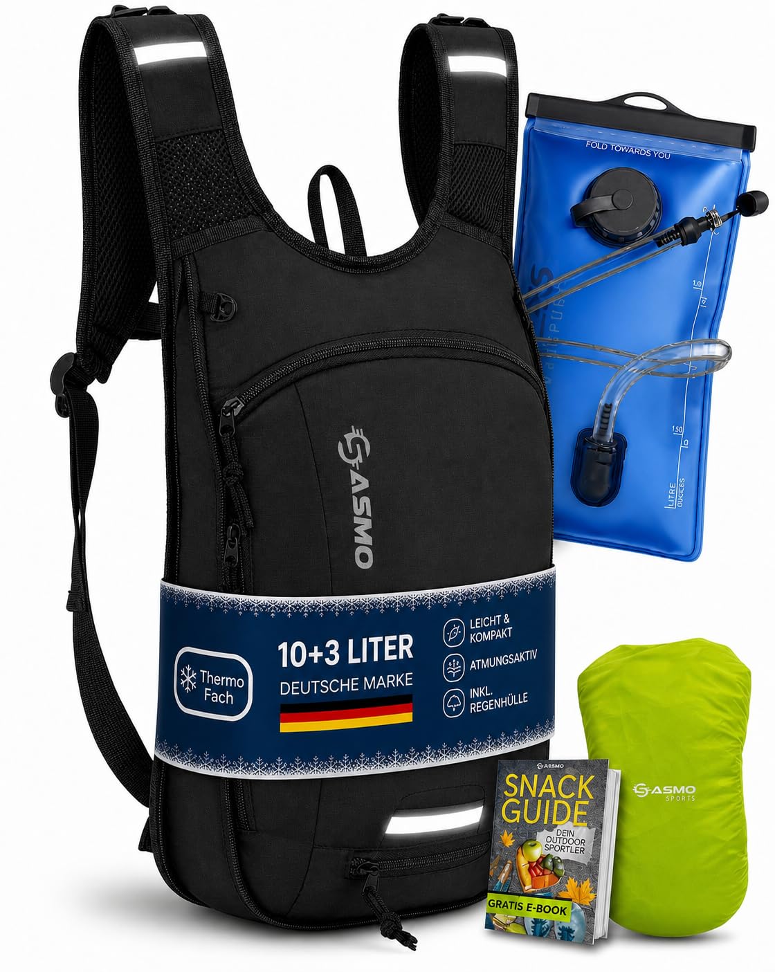 Sasmo Mochila Hidratación con Bolsa Agua y Bolsillo Térmico Impermeable Ultraligera para Ciclismo MTB y Esquí