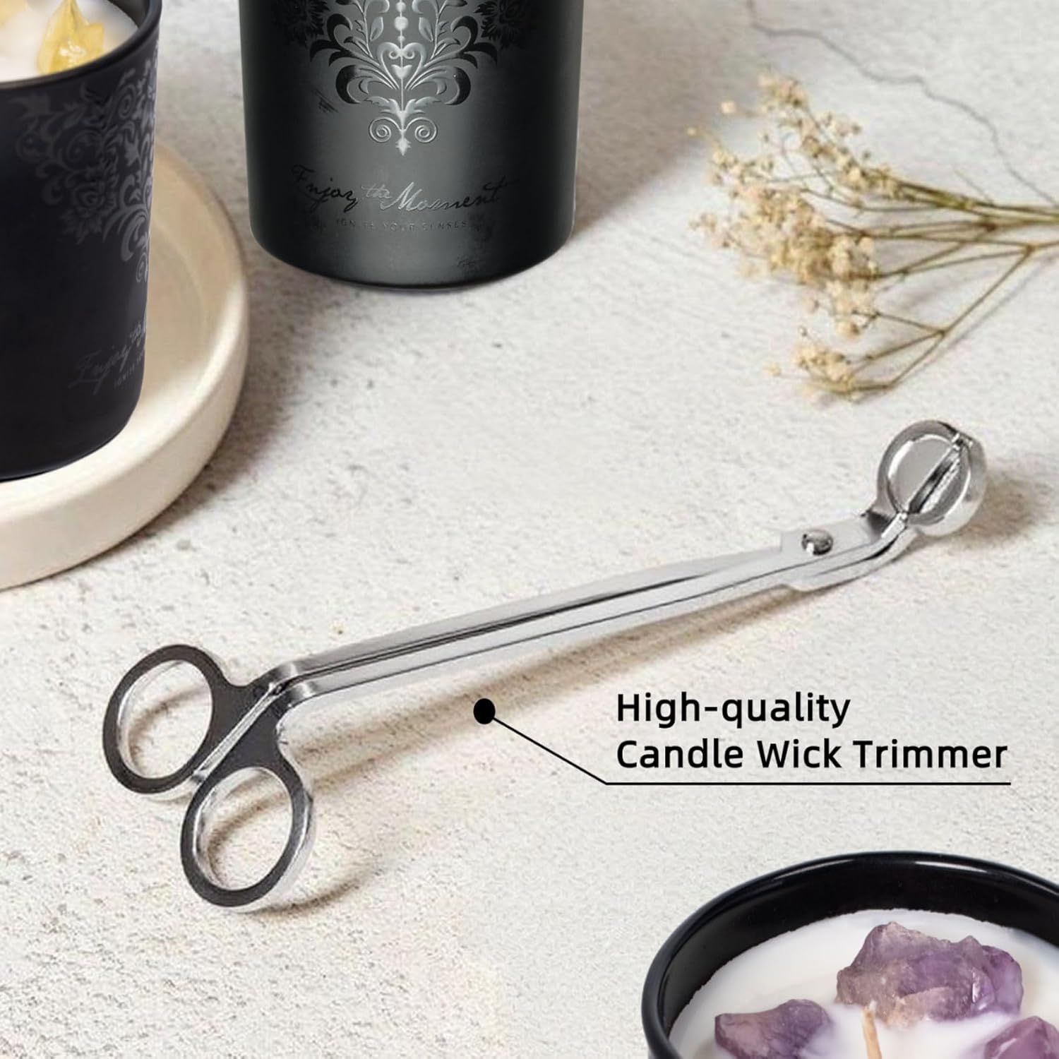 Luxury Black Scented Candles Gift Set for Men – 3×7oz Soy & Beeswax Crystal Candles with Wick Trimmer & Snuffer, Masculine Woodsy Aromatherapy Candles for Home, Birthday & Holiday Gifts for Him - Image 6