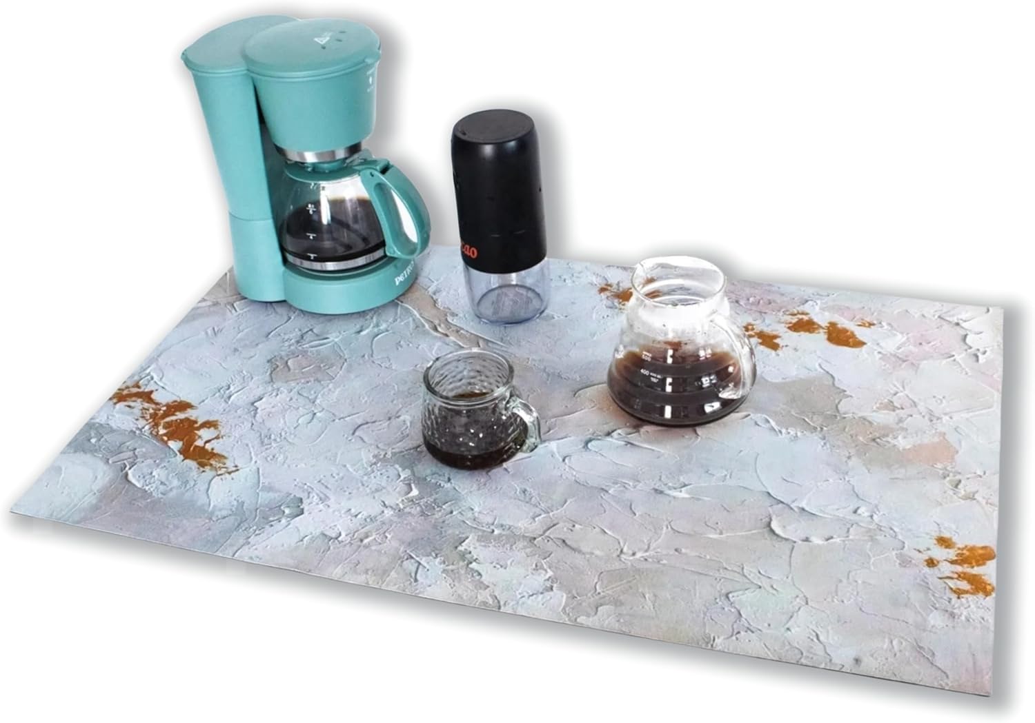 17.7*29.5 inch Coffee Mats,Oil Painting Style Quick Drying Mats,Kitchen Counter Dish Drying Mat,Coffee Bar Mats,Table Mat,Non-slip Design,Keep clean and dry Gray-White-Gold 29.5" x 17.7"