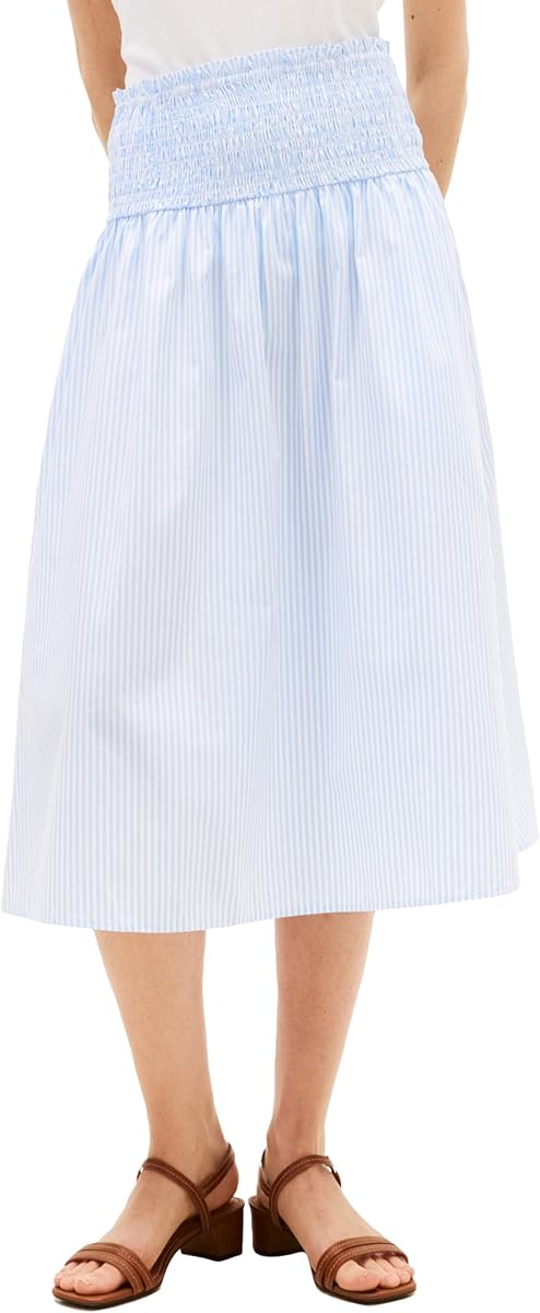 Women's Cotton Smocked Pull on Midi Skirt
