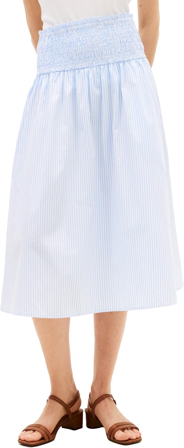 Tommy Hilfiger Women's Cotton Smocked Pull on Midi Skirt