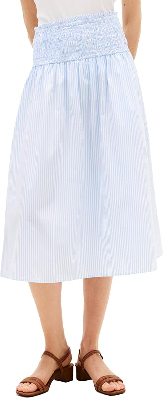 Women's Cotton Smocked Pull on Midi Skirt