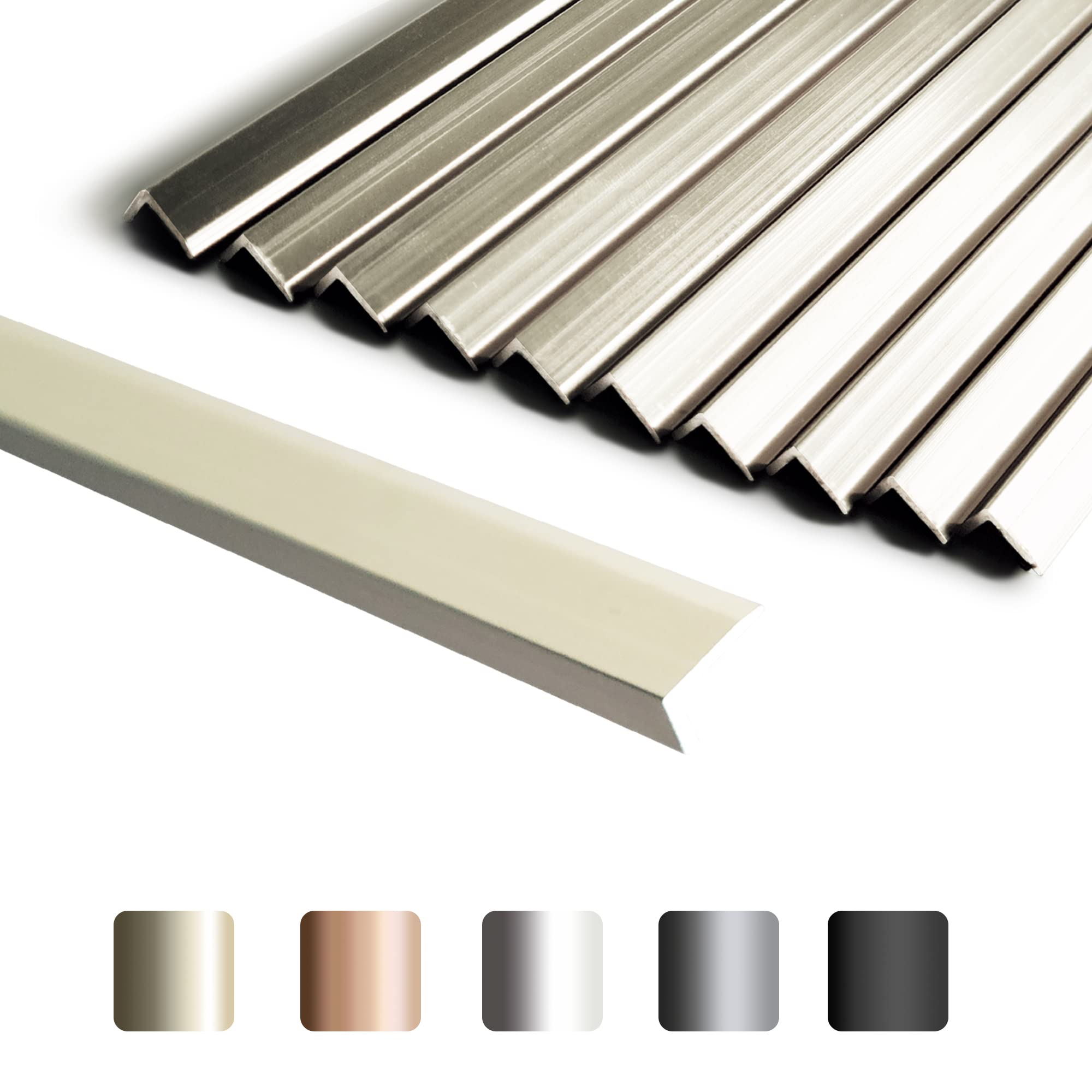 SUNWINGS 20-Pack 36 Inch Peel and Stick Aluminum Tile Trim, Decorative Kitchen Backsplash Trim Edge, Self Adhesive Tile Liner Shiny Champagne Gold Large