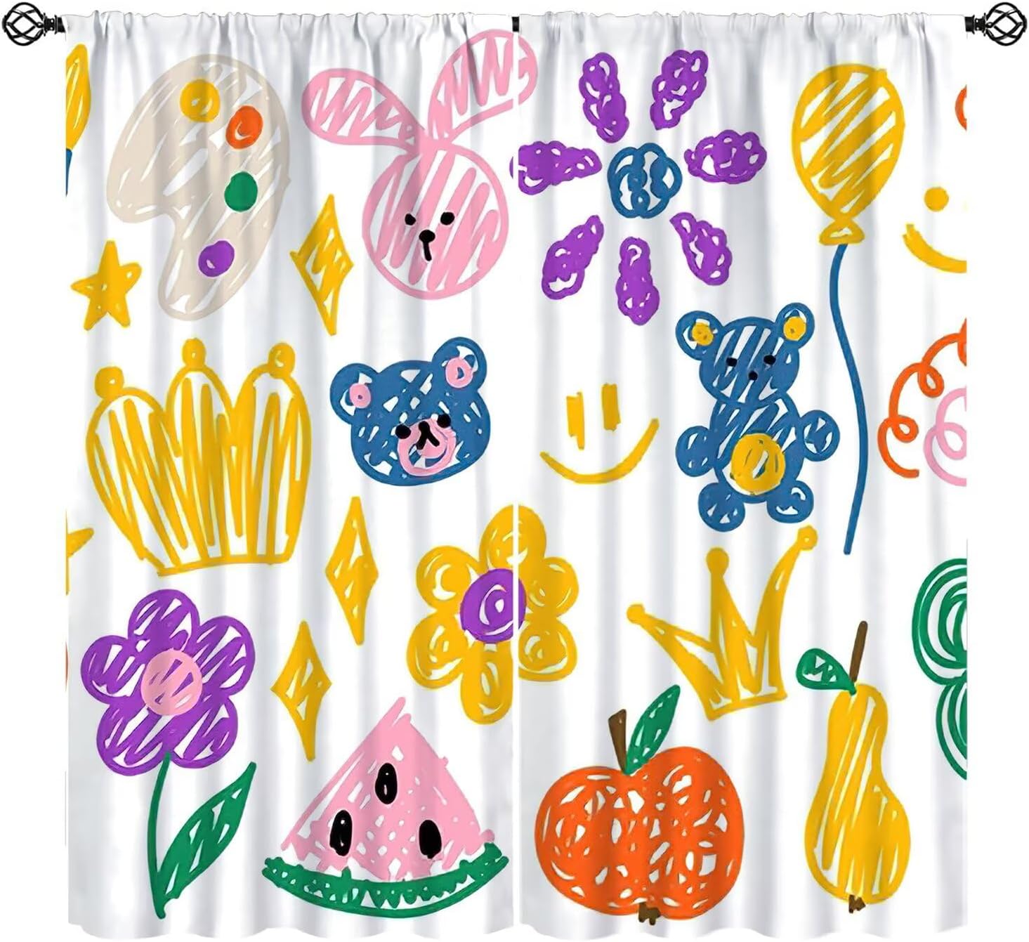 Kids Cartoon Curtains Cartoon Rabbit Bear Flowers Blackout Window Treatments for Kids Girls Toddler Bedroom Window Drapes 42" W X 63" L