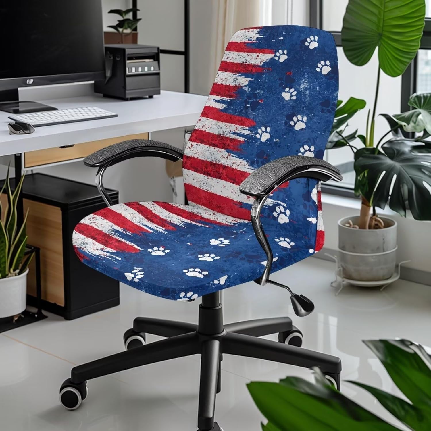 American Style Office Computer Chair Covers Stretchable Rotating Chair Cover Removable Armless Dining Chair Covers Washable Rotating Chair Protective Slipcover,L