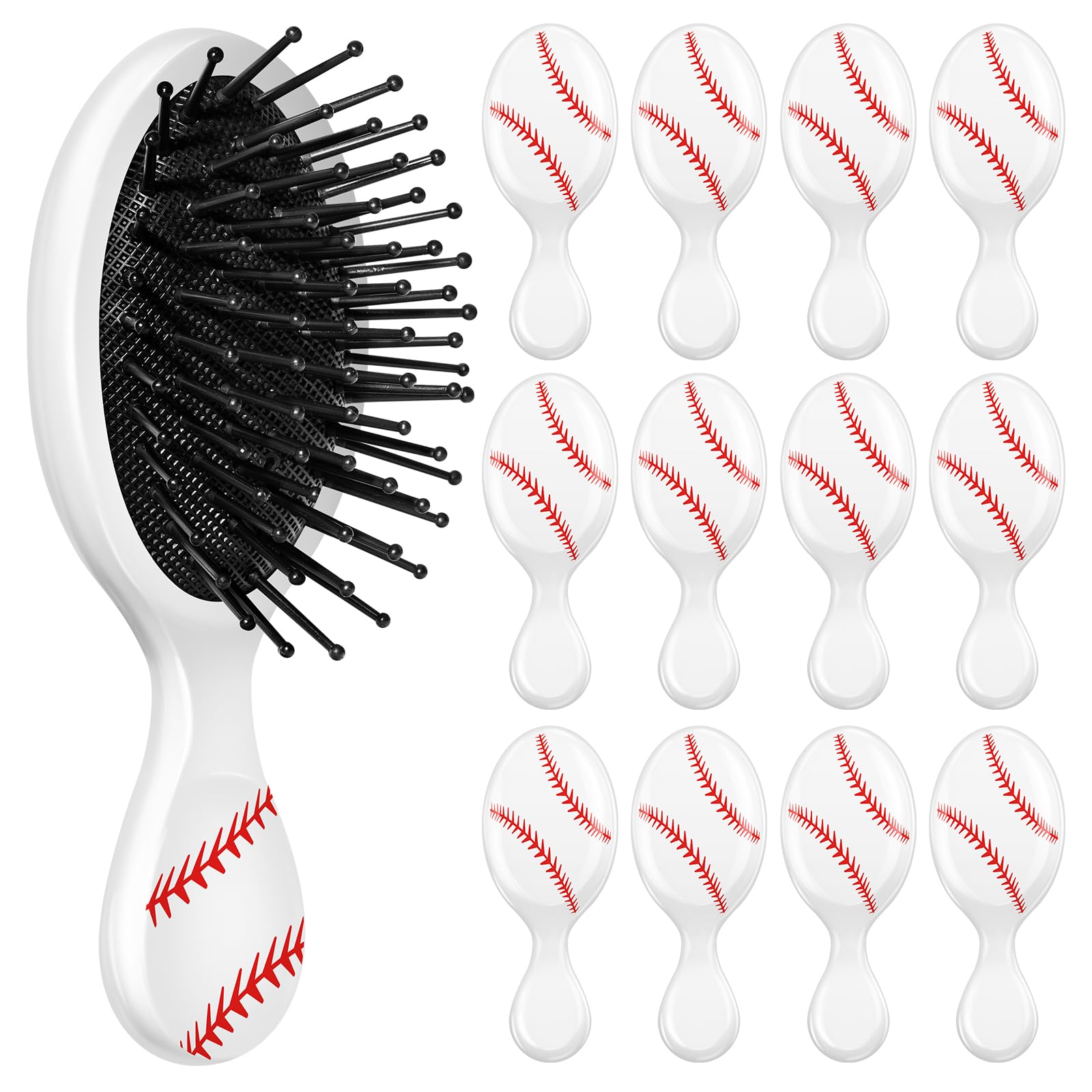 Baseball-Mini-Entwirrungsbürste, Mini-Reise-Haarbürste, Kunststoff-Entwirrungsbürste, kein Verheddern, weiche, flexible Borsten für glattes, lockiges, dickes Haar, für Baseball, Teamgeschenk, Sport