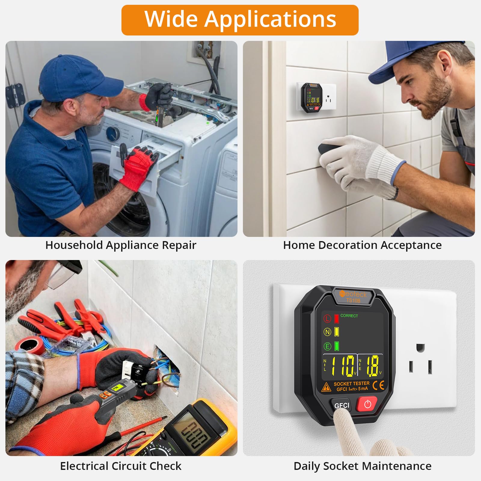 Neoteck Kit de Probador Eléctrico con Detector de Voltaje sin Contacto 12-1000V/48-1000V AC y Comprobador de Enchufe GFCI para Hogar y Electricistas