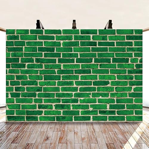 Miniatura 4 de Renaiss Telón de fondo de pared de ladrillo verde de 10 x 8 pies para fotografía, tema vintage, fondo de ladrillo de piedra, baby shower, niños,