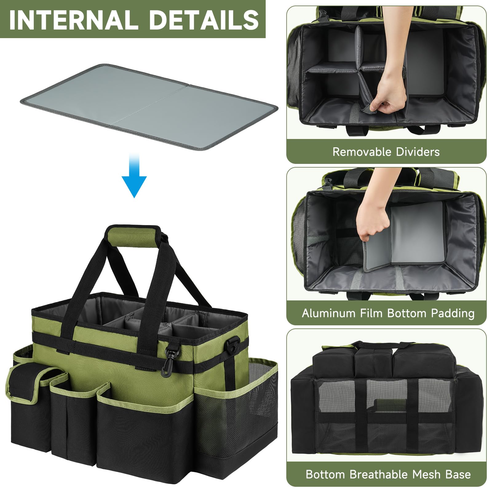 Organizer Indossabile Per Pulizie Con Tracolla – Borsa Con Divisori Per Prodotti E Attrezzi, Verde, 39,9x24,4x23,1 Cm - 5