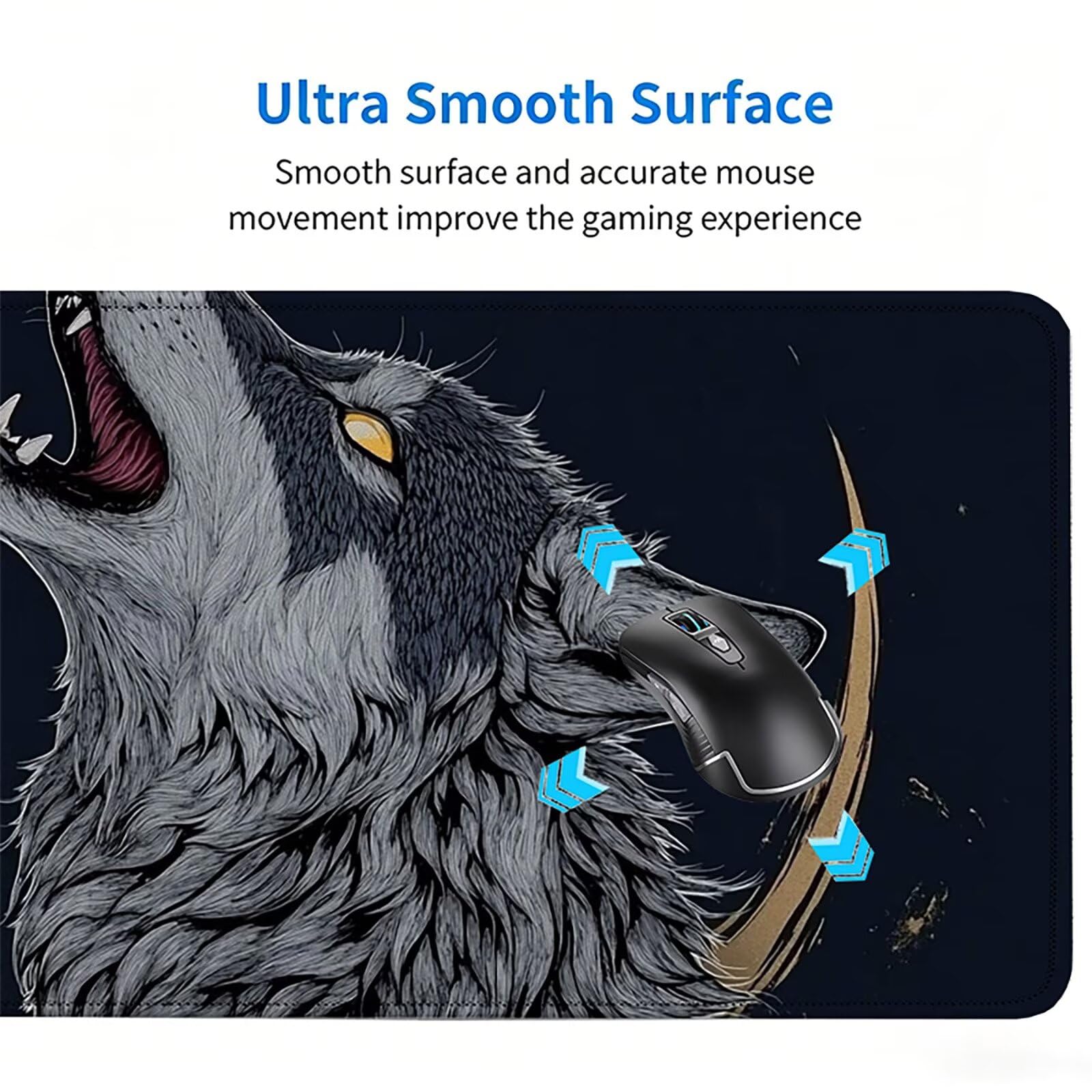 Tappetino Mouse Gaming, 1200x600mm Tappetino Mouse XXL nero 0c0-330 | Mouse Pad Grande, Ottimizzato per i Sensori da Gioco, Migliora Precisione e Velocità, per Mac e PC, lupi