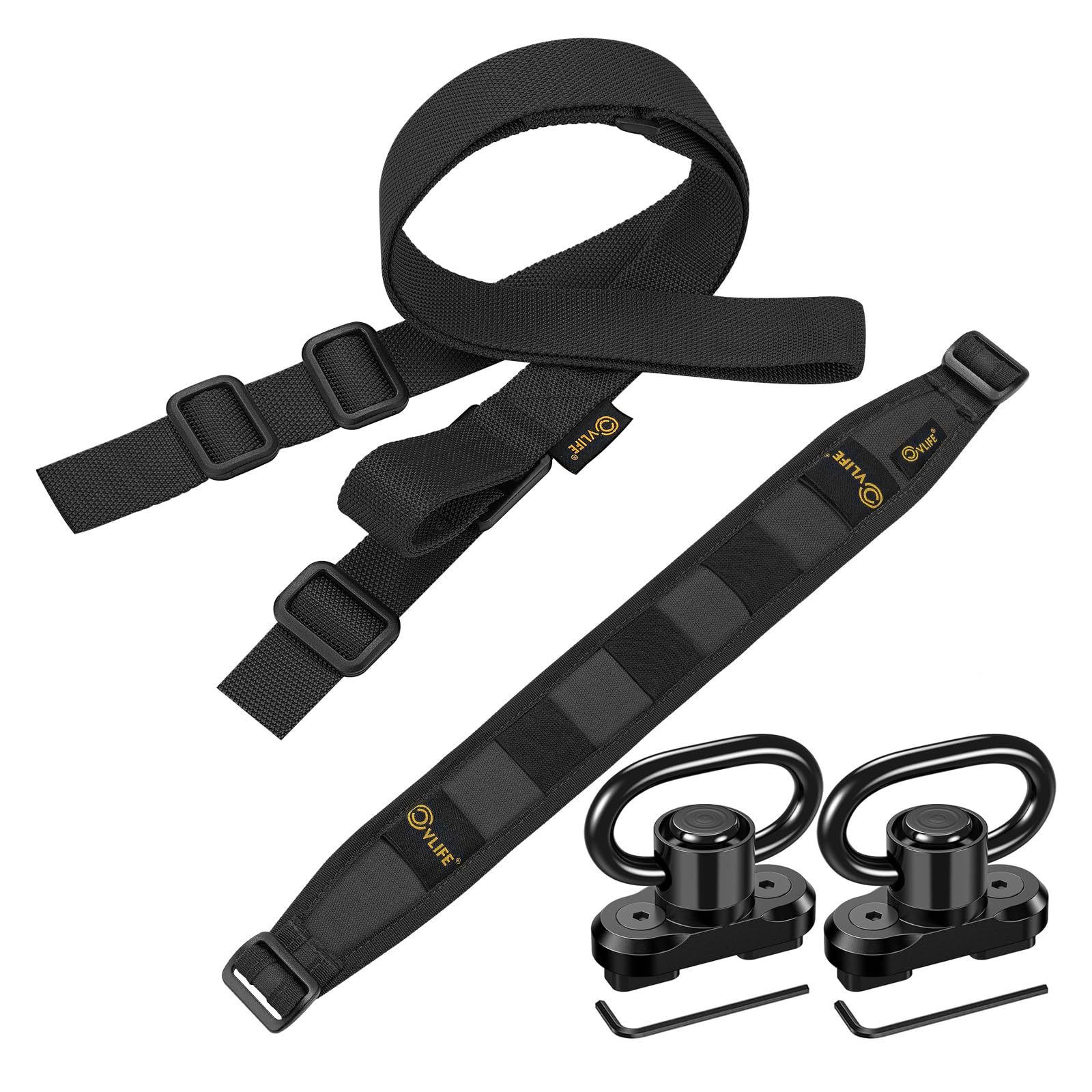 CVLIFE Two Point Sling with Padded Wide Sling, Removable Swivels - Black - Adjustable Length for Outdoor Activities