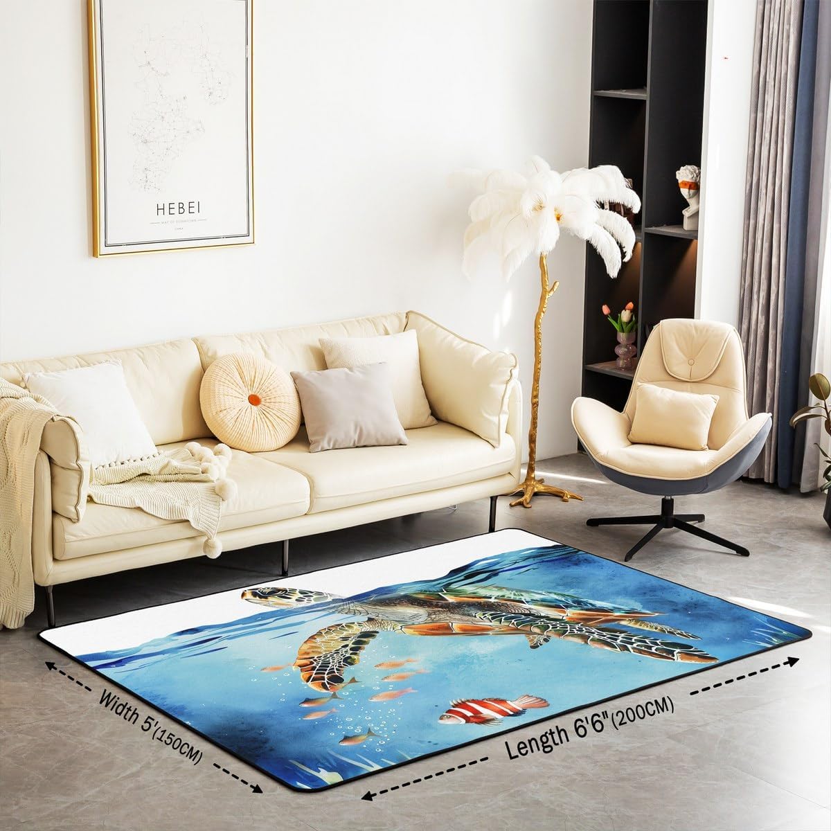 Erosebridal Ocean Turtle Area Rug for Kids Teens,Tropical Fish Carpet,Sea Coral Seaweed Indoor Floor Mat Non Shedding,Underwater World Oasis Decorative Rug 5x7 for Home Decorative