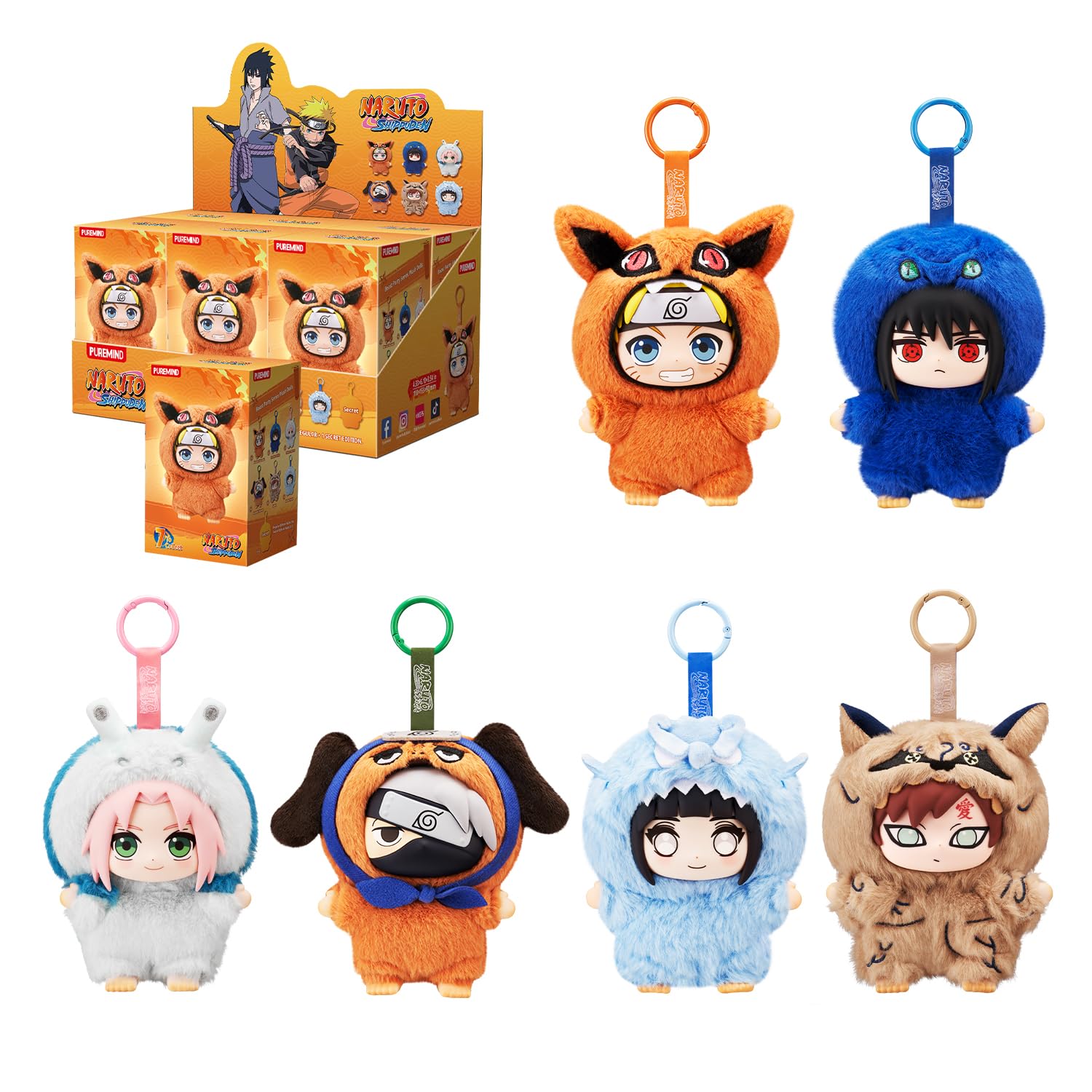 puremind Naruto Blind Box, 6 figure anime in peluche con licenza ufficiale | Altezza 15 cm, dettagli in vinile, elementi articolati, serie da collezione, portachiavi o ciondolo per borsa e zaino
