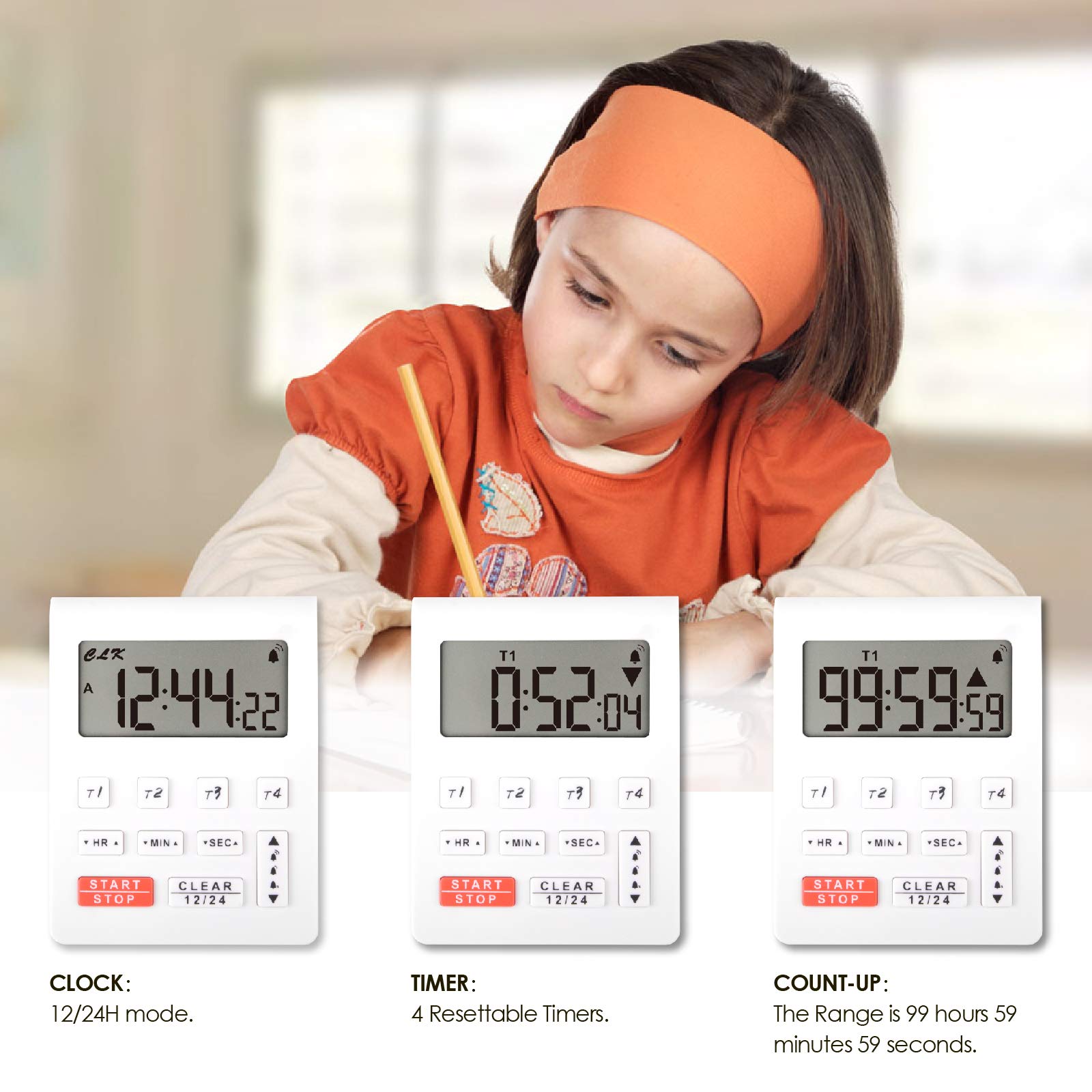 Jayron Digitaler Countdown Timer - 4 Timer, Magnetisch, Großes Display Für Küche & Alltag