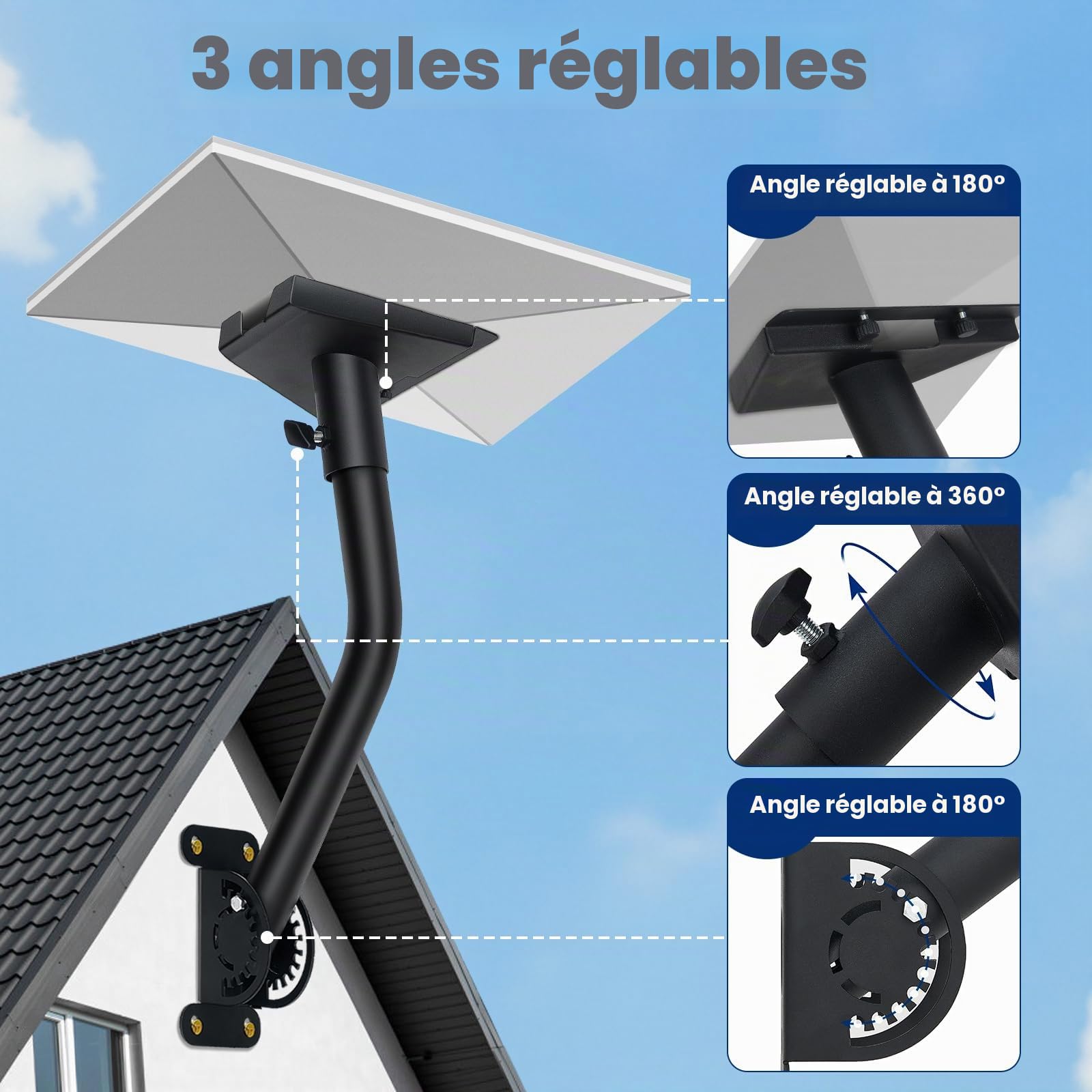 Support Starlink Gen 3, RéGlable à 360° Starlink Internet Satellite Kit Complet, Plaque De Toit Starlink V3, Compatible Avec Les Antennes Starlink Standard
