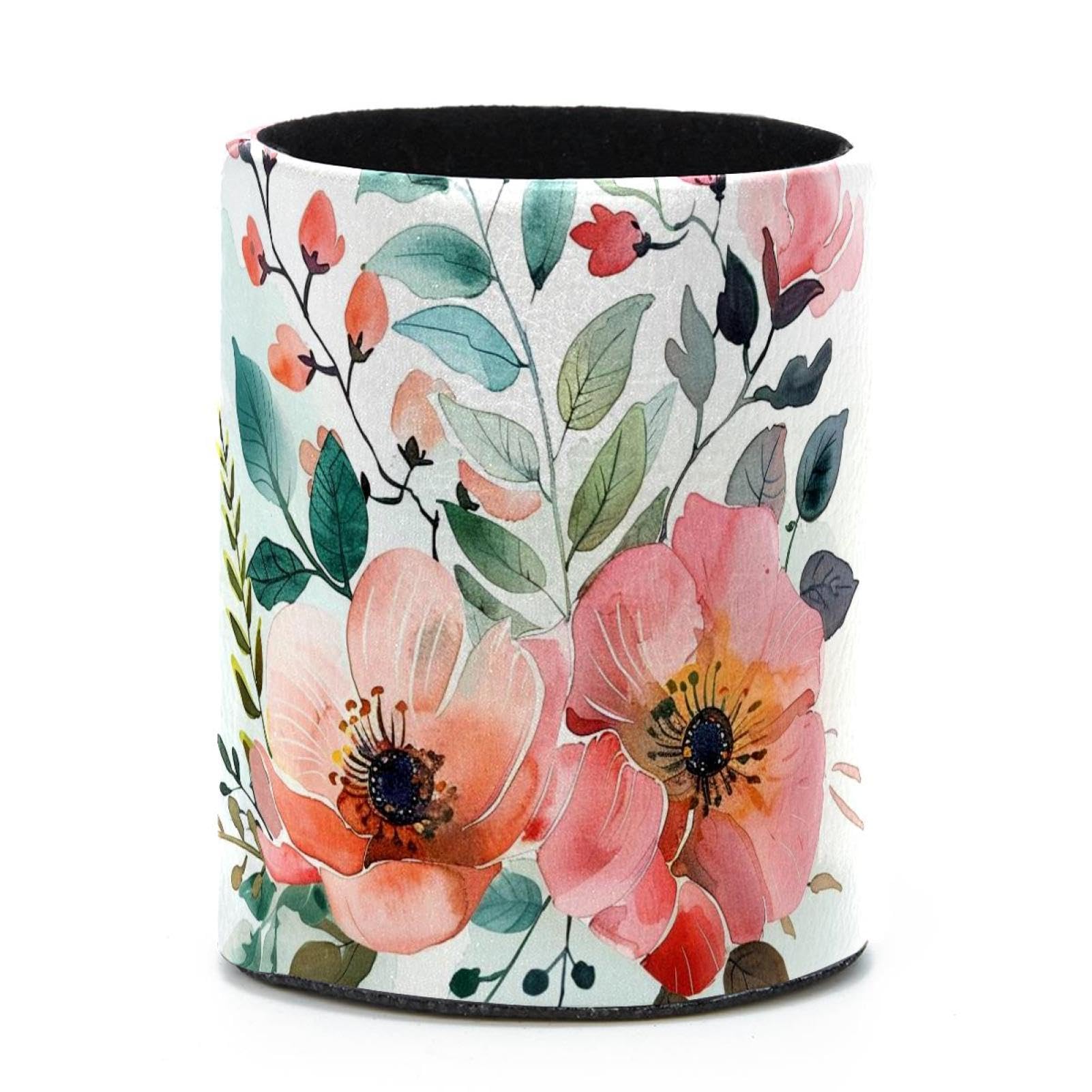 VAPOKF Round Pencil Holders for Desk, Watercolor Flowers Pen Holders Pen Pot Makeup Brushes Storage Desktop Stationery Supplies Organiser for Home Office