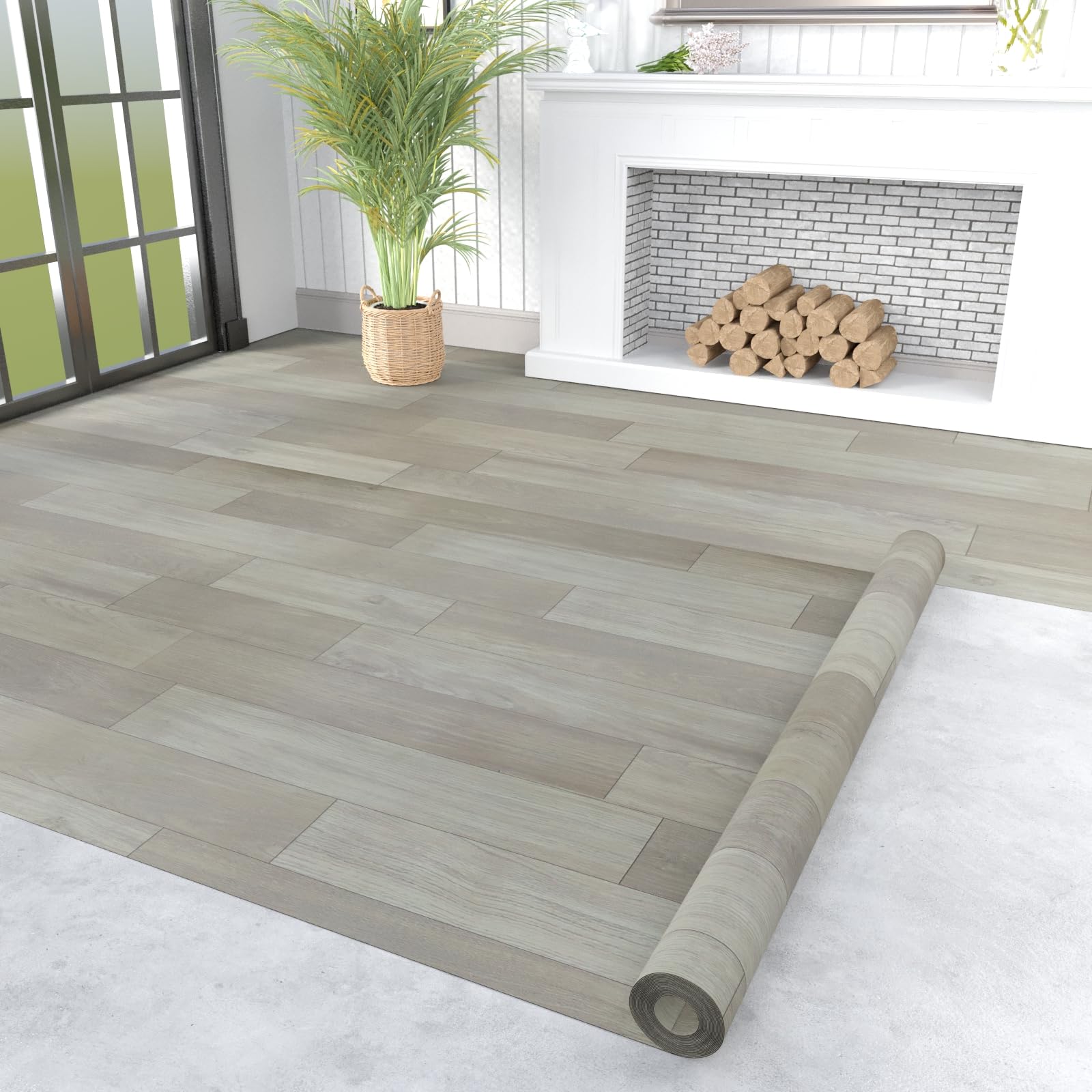 Oxdigi Vinyl Flooring Roll 107 sq.ft | 3'4"W x 32'10"L, PVC Leather-Like Linoleum Floor Covering, Waterproof Durable Heavy Vinyl, Easy to Install with Tape, Removable- No Adhesive Backing, Blocky Grey