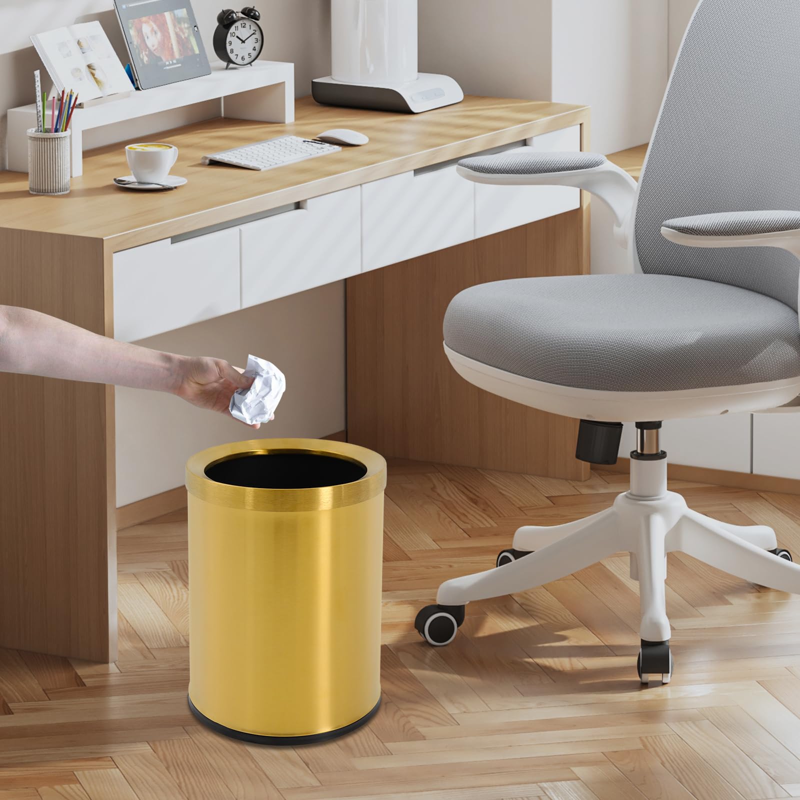 WooDerson Pattumiera in acciaio inox 201, per bidoni della spazzatura, aperto, pratico cestino senza coperchio, per interni e (oro)