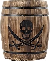 Vista 5 de MyGift Cántaro para Utensilios de Cocina Estilo Barril de Ron de Piratas de Madera Rústica Quemada, Soporte para Herramientas de Cocina