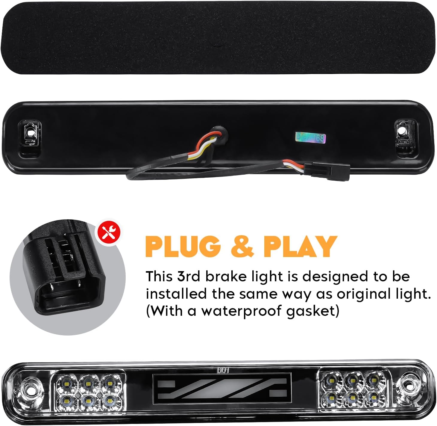 LED Tail Light + 3rd Third Brake Cargo Lamp Fit for Chevy & GMC C/K 1500 88-99, C/K 2500 3500 88-00, for Chevy Silverado 94-98, Blazer 92-94 Clear Lens Rear Taillights Assembly