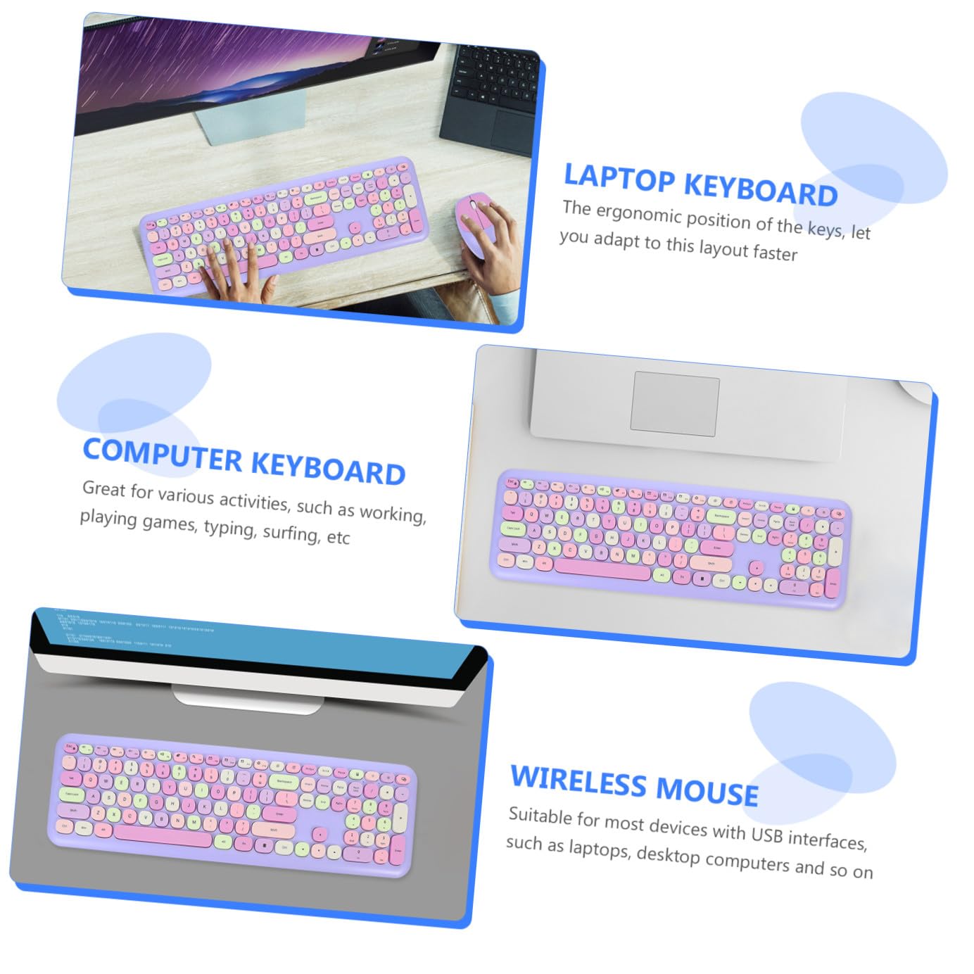 Operitacx Tastiera e Mouse Wireless 2.4 Ghz Ergonomica, 110 Tasti e 3 Pulsanti, per Laptop e Computer Desktop, Compatibile con Sistemi Operativi, Set