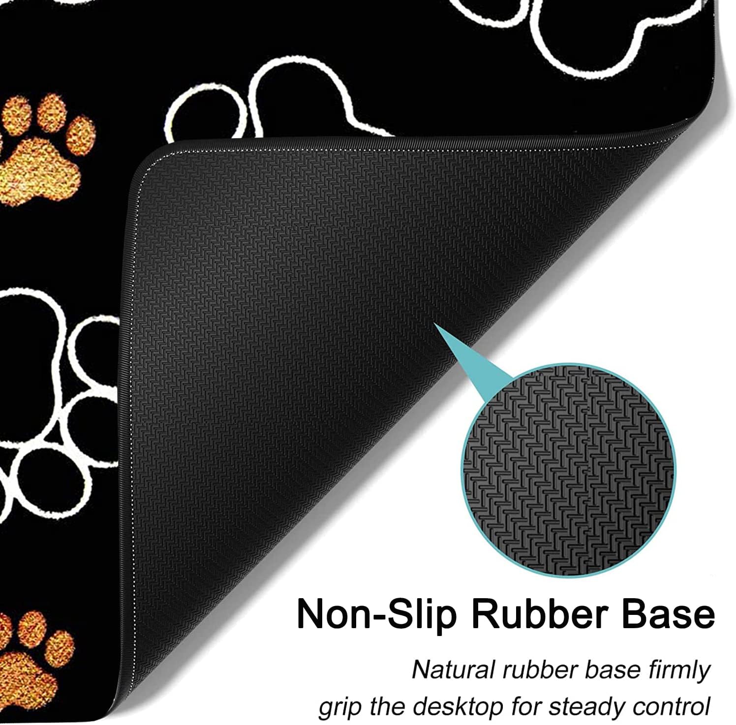 Large Mouse Pad, Extended Office Desk Pad 31.5x11.8in, Ergonomic Memory Foam Mouse Wrist Rest Support for Home Office Computer Writing Pad, Gold White Cute Dog Paws Prints XXL Black Gaming Mouse Mat