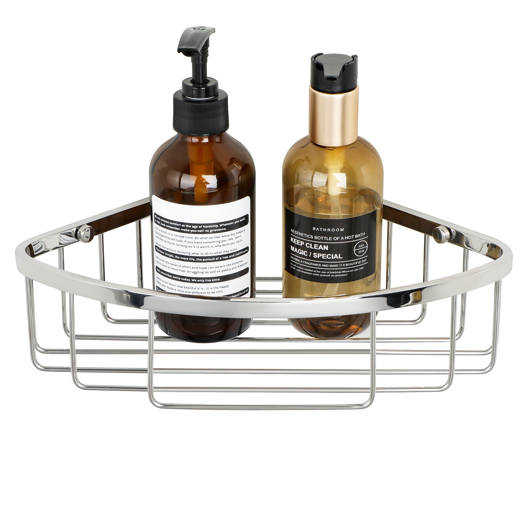 SAYAYO Corner Shower Caddy Chrome Bathroom Corner Shelves Shower Basket Organiser SUS304 Stainless Steel Corner Shelf Storage Wall Mounted, 185mm*275mm, 1 Pack