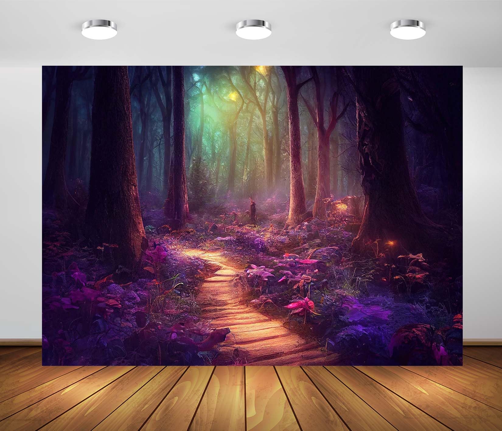 BELECO 5.2x3m Telo sfondo sentiero bosco incantato | Fiori illuminati dalla luna bosco notturno fantastico sfondo festa favole bambine accessori fotografici