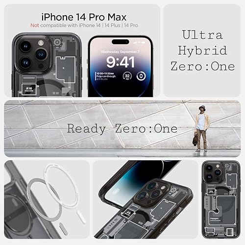 Miniatura 2 de Spigen Ultra Hybrid MagFit Funda con Impresión Digital Directa para iPhone 14 Pro Max Diseño PersonalizadoCompatible con Magsafe - Zero One Negro