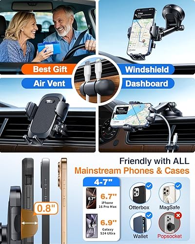 Miniatura 4 de YRU Verdadero soporte de teléfono de grado militar succión de rotación de 360 2025 Ultimate Car Phone Mount 90 libras más seguro y más fuerte y