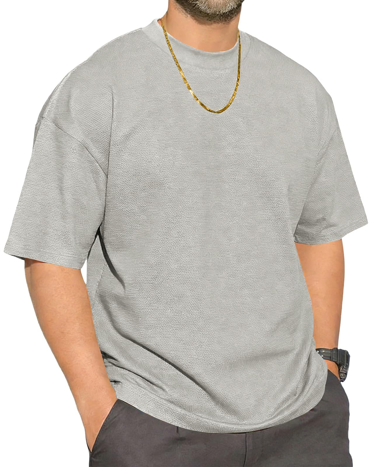 Herren Waffler T-Shirt Rundhals Tees Basic Kurzärmelig Oberteile Lässig Hemd Baumwolle Leichtes Weich Stretch