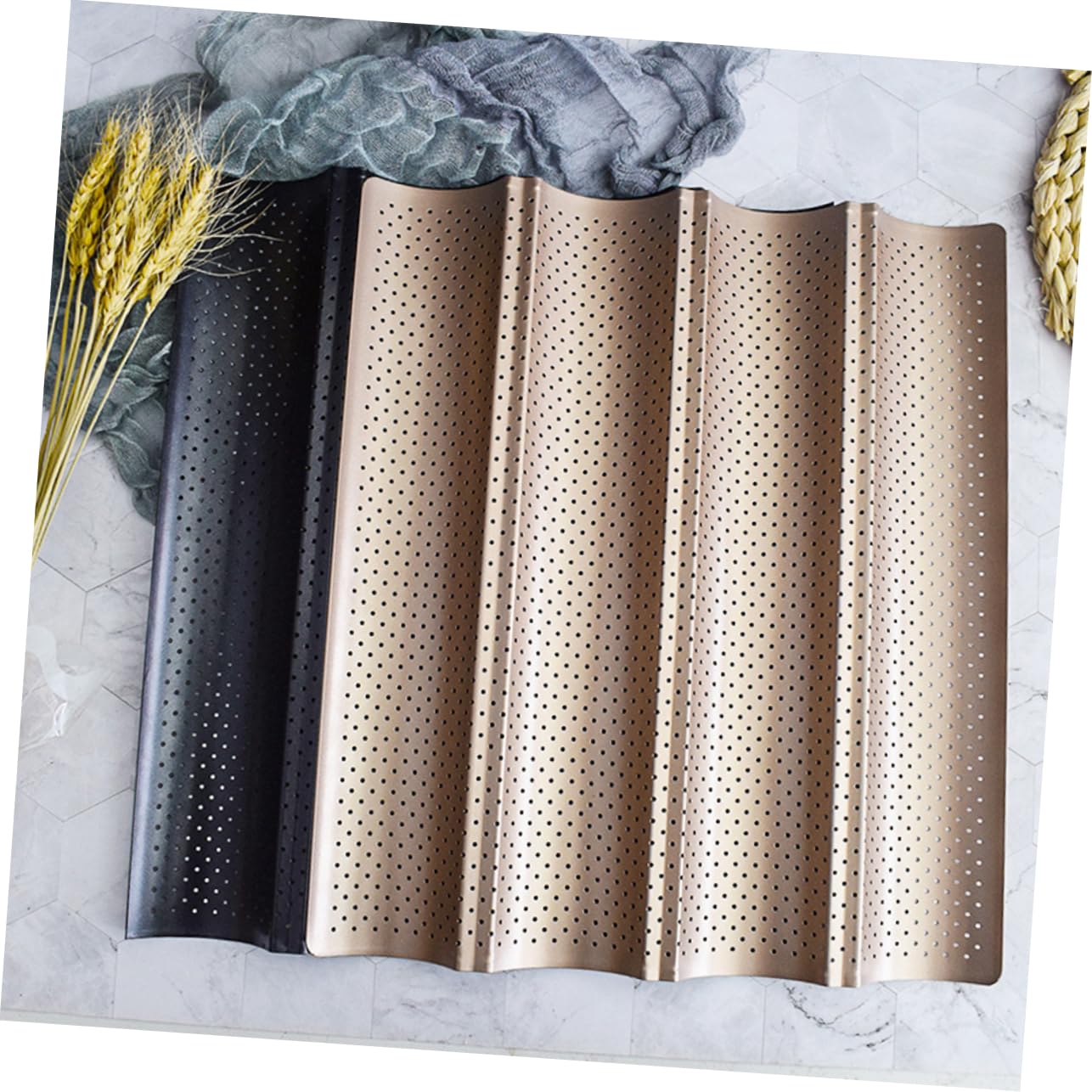 Amosfun Molde para Hornear Baguettes Larga Parrilla Antiadherente Resistente al Calor Bandeja para Pan para Cocina Casera
