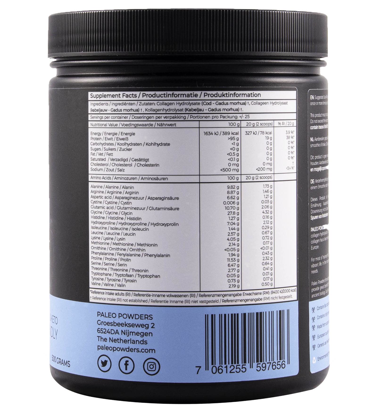 Poudre hydrolysate de collagène - Morue sauvage capturée d'Europe - 500 g