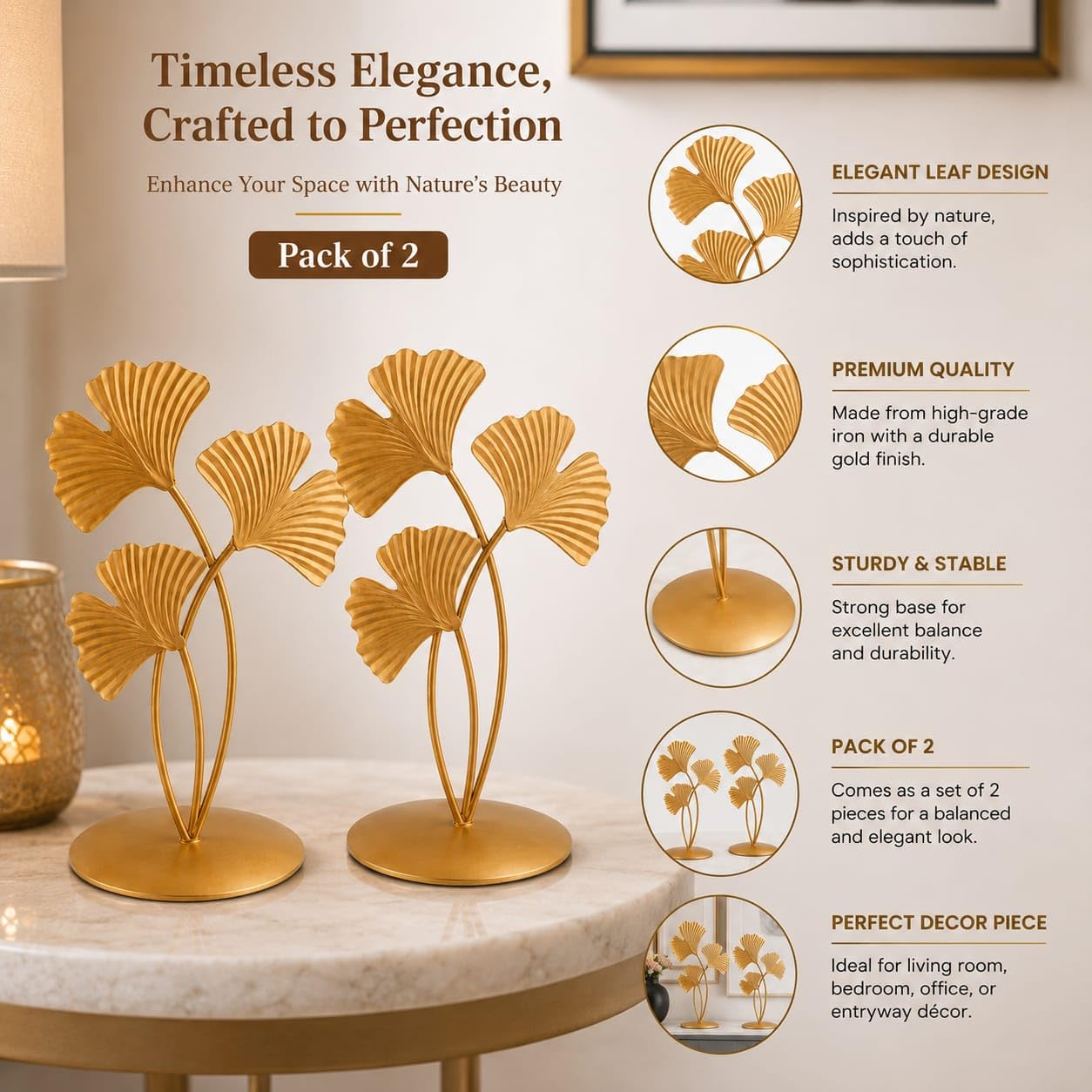 Gold Ginkgo Leaf Table Decor - Set of 2 -6