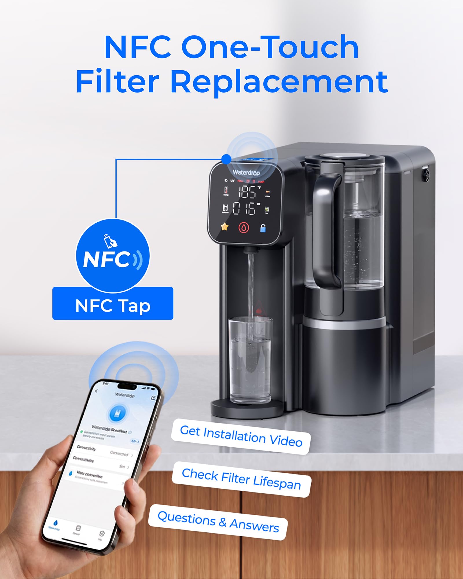 Waterdrop WD-M6H Instant Hot Reverse Osmosis System Countertop Water Filter 7-Stage 3 1 Pure to Drain Hot Water — view 6