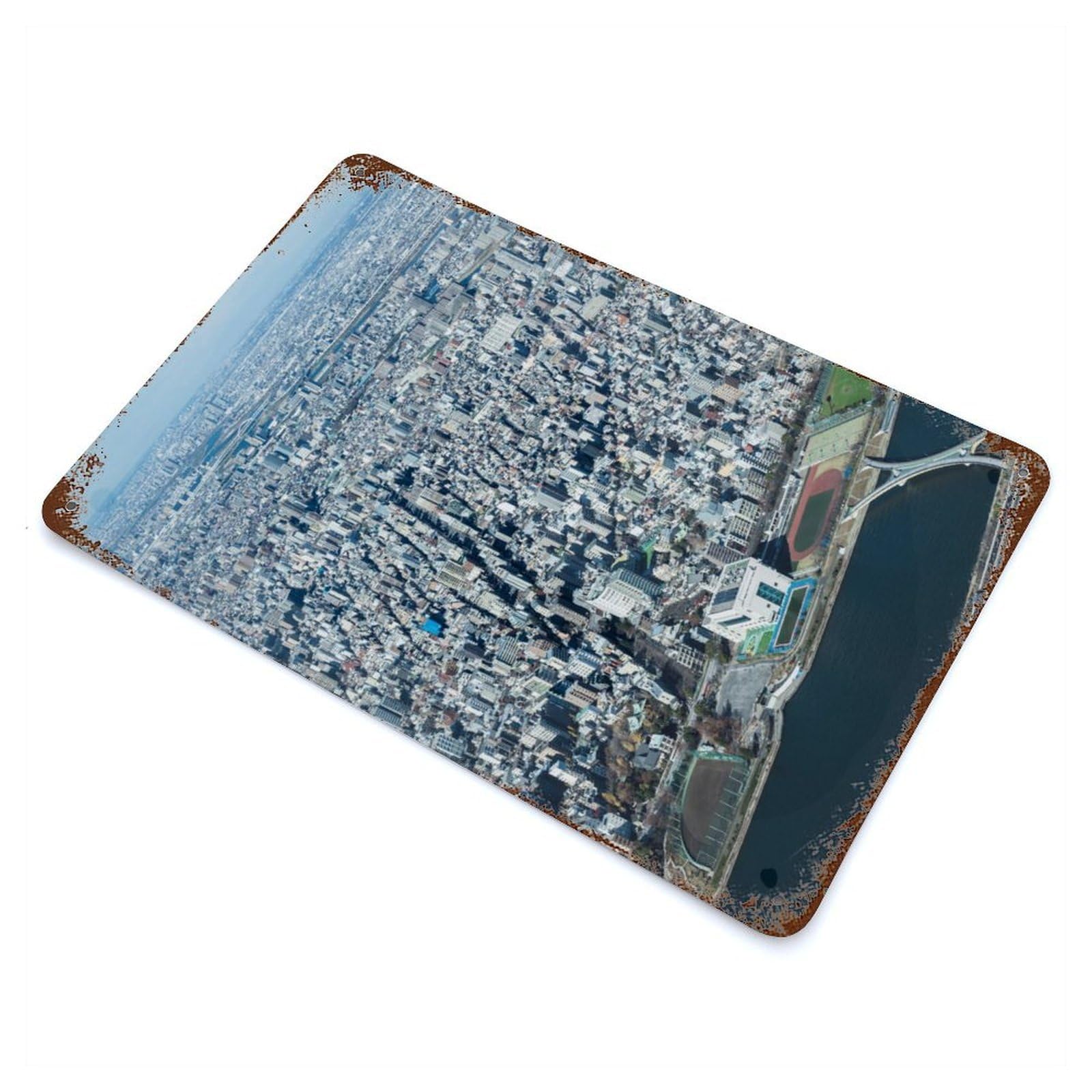 Aerial View of Tokyo Cityscape Vintage Rust Metal Sign 11.8"x7.9", Shabby Chic Decor for Garage, Pub Or Kitchen