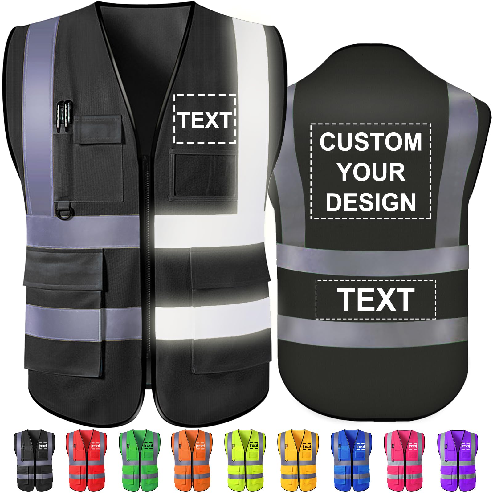 Gilet di sicurezza personalizzato ad alta visibilità, gilet riflettenti con tasche, cerniera, logo personalizzabile, classe 2, per uomo e donna, abbigliamento da lavoro per edilizia