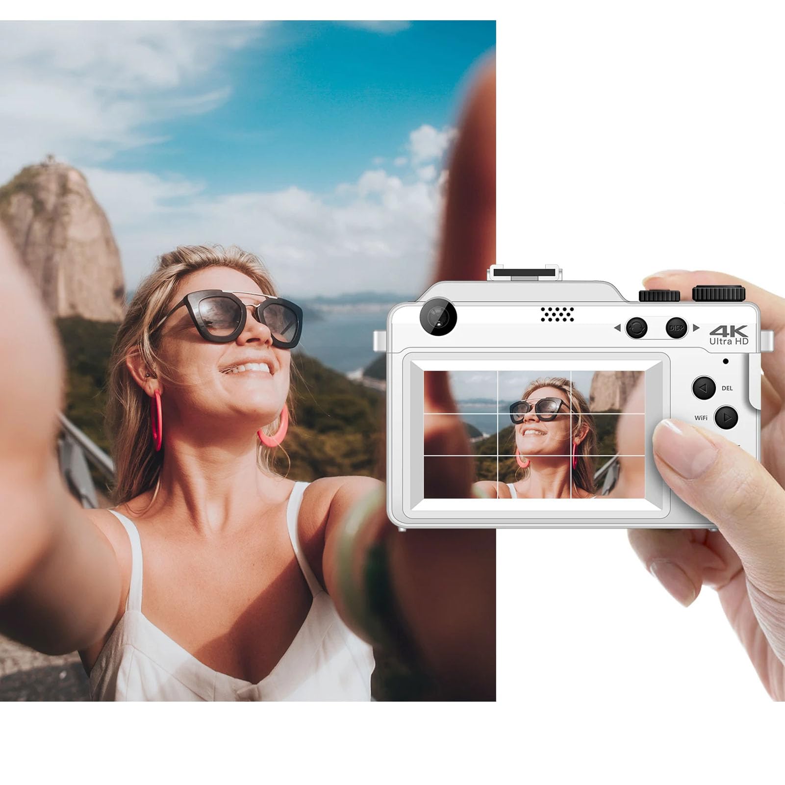 Aparat Cyfrowy 64 MP 4K, Bezprzewodowy, 3,0-calowy, Podwójny Obiektyw i Aparaty Fotograficzne do Fotografowania z funkcją Automatycznego Ustawiania Ostrości i funkcją zapobiegającą