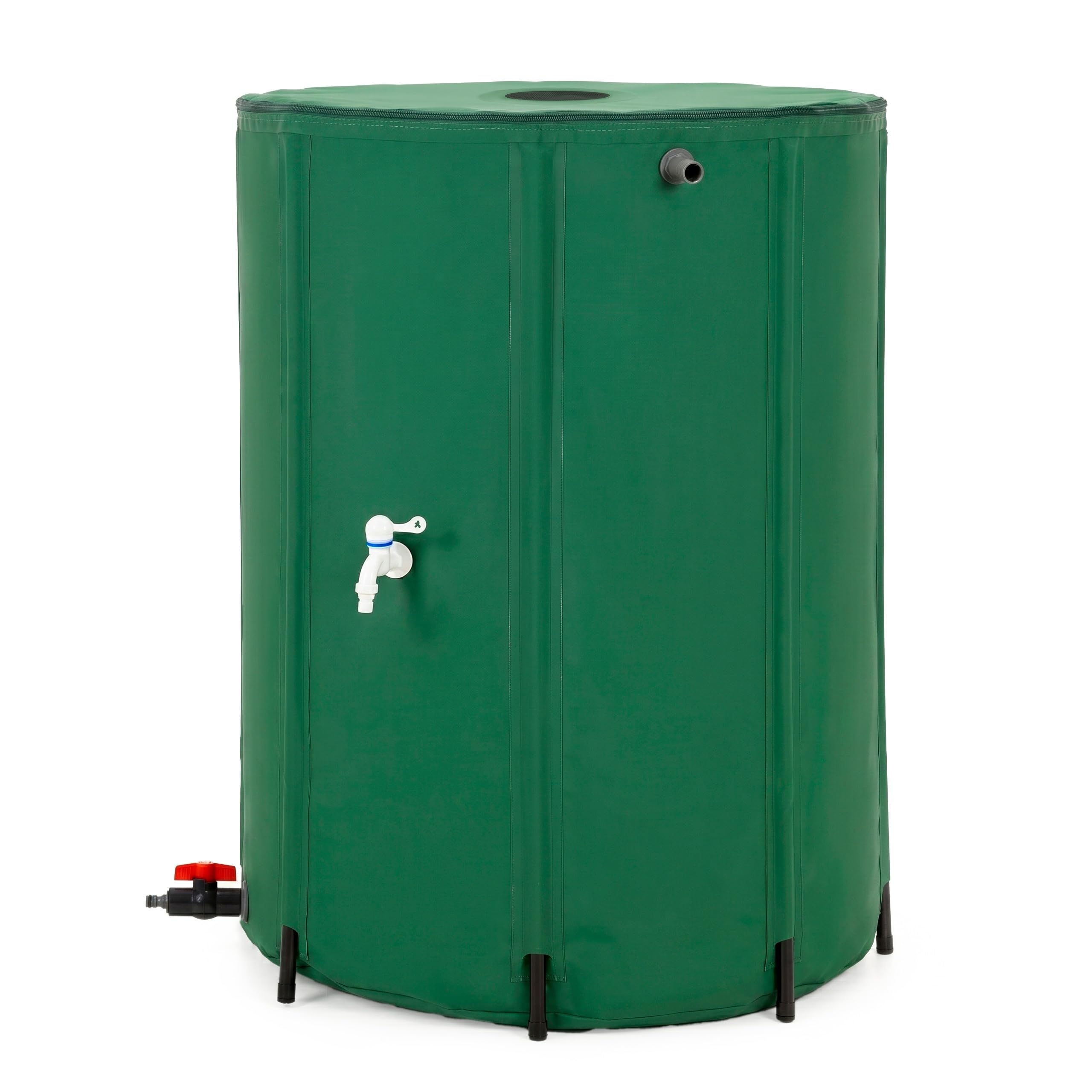 Springos Depósito de agua de lluvia de 500 l para jardín, almacenamiento de agua de PVC 1000D, plegable, con 8 puntales de apoyo, doble grifo, protección contra rebosadero, borde reforzado, barril de