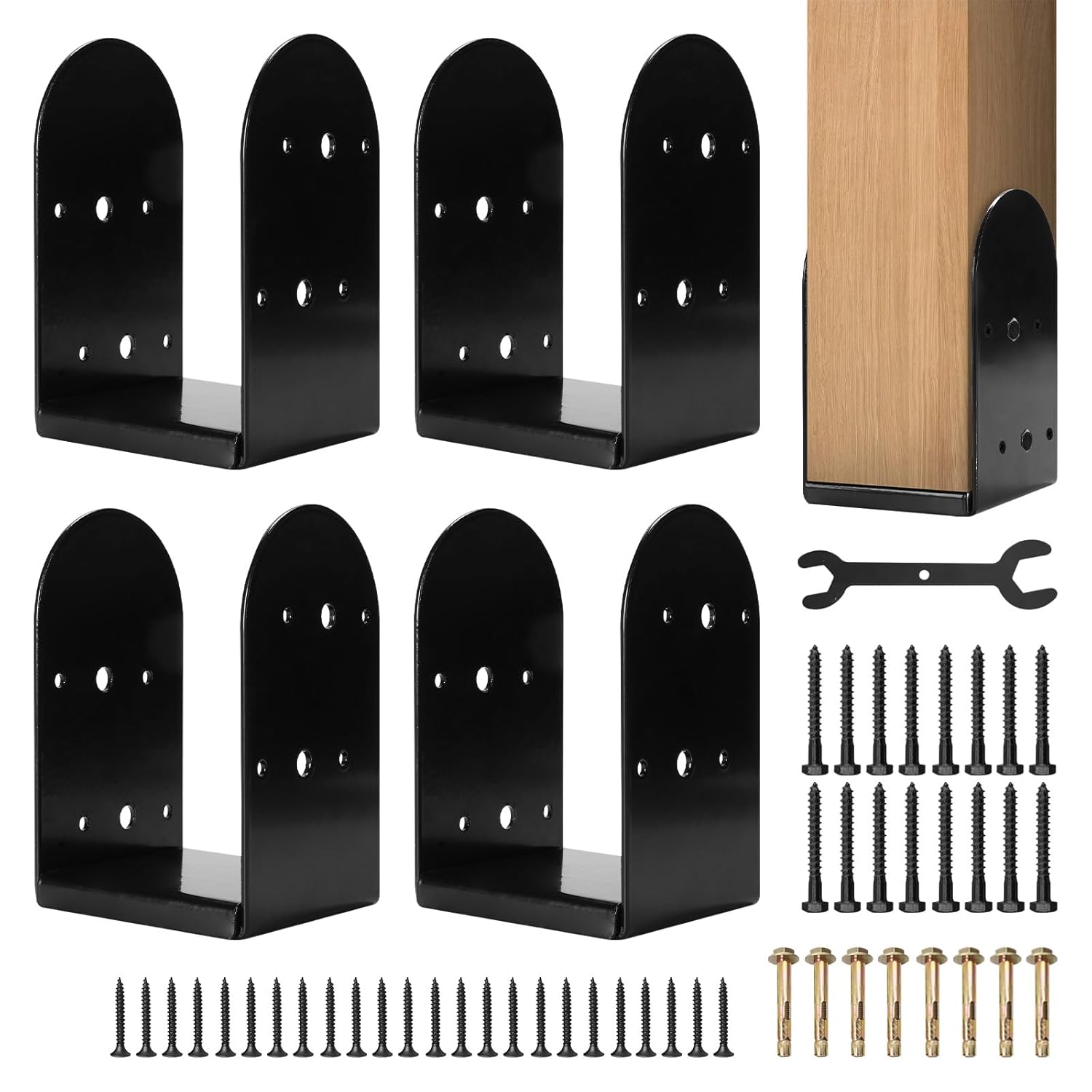 6 Pack 4 x 4 Post Base Bracket, Carbon Steel 4x4 Post Bracket (Inner Size 3.5x3.5) Post Base with Screws for Pavilion Deck Porch Handrail Railing Support