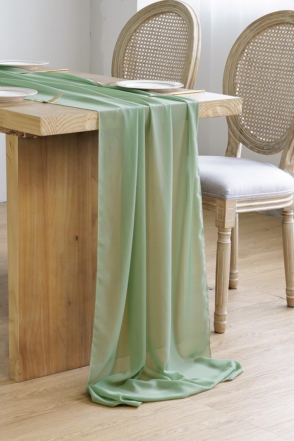 ponatia11Ft Sage Green Chiffon Table Runner 29 x 130 Inches for Romantic Wedding Party Bridal Shower Decorations