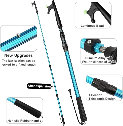 Miniatura 28 de SAN LIKE Gancho telescópico para barco, flotante, duradero, resistente al óxido con cuentas luminosas, poste de empuje para acoplar azul, negro