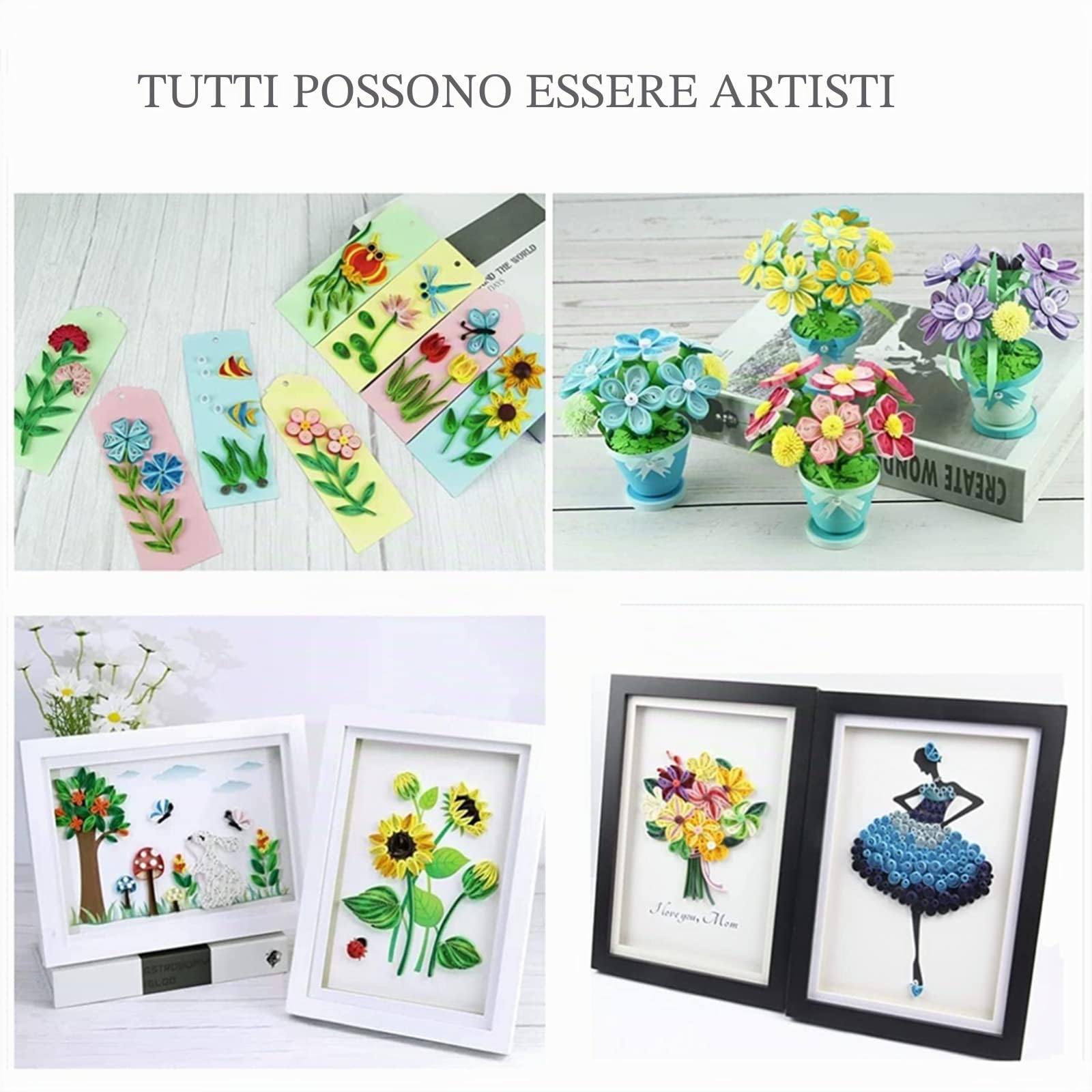 Kit Quilling Completo per Principianti 1860 Strisce 3mm/5mm/10mm Carta Quilling Paper Quilling Kit con Strumento Quilling Elettrica Penna Quilling Crimper Modello Quilling Bordo Lavorato
