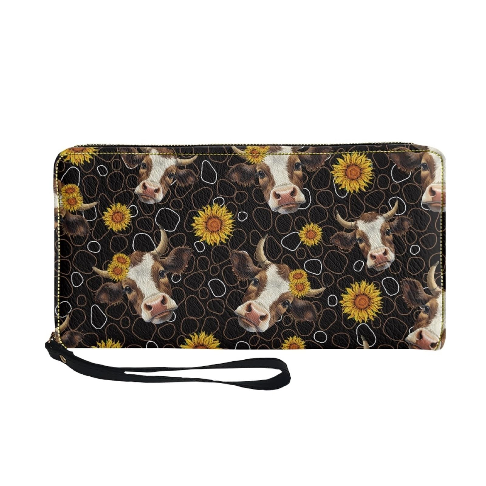 Portafoglio Donna Portamonete Porta Carte di Credito Donna Uomo Wallet | Portafogli con Zip e Cinturino da Polso Leggero Durabile Portatile,Impermeabile Cuoio,Girosole Marrone 11x20cm/2 Unità