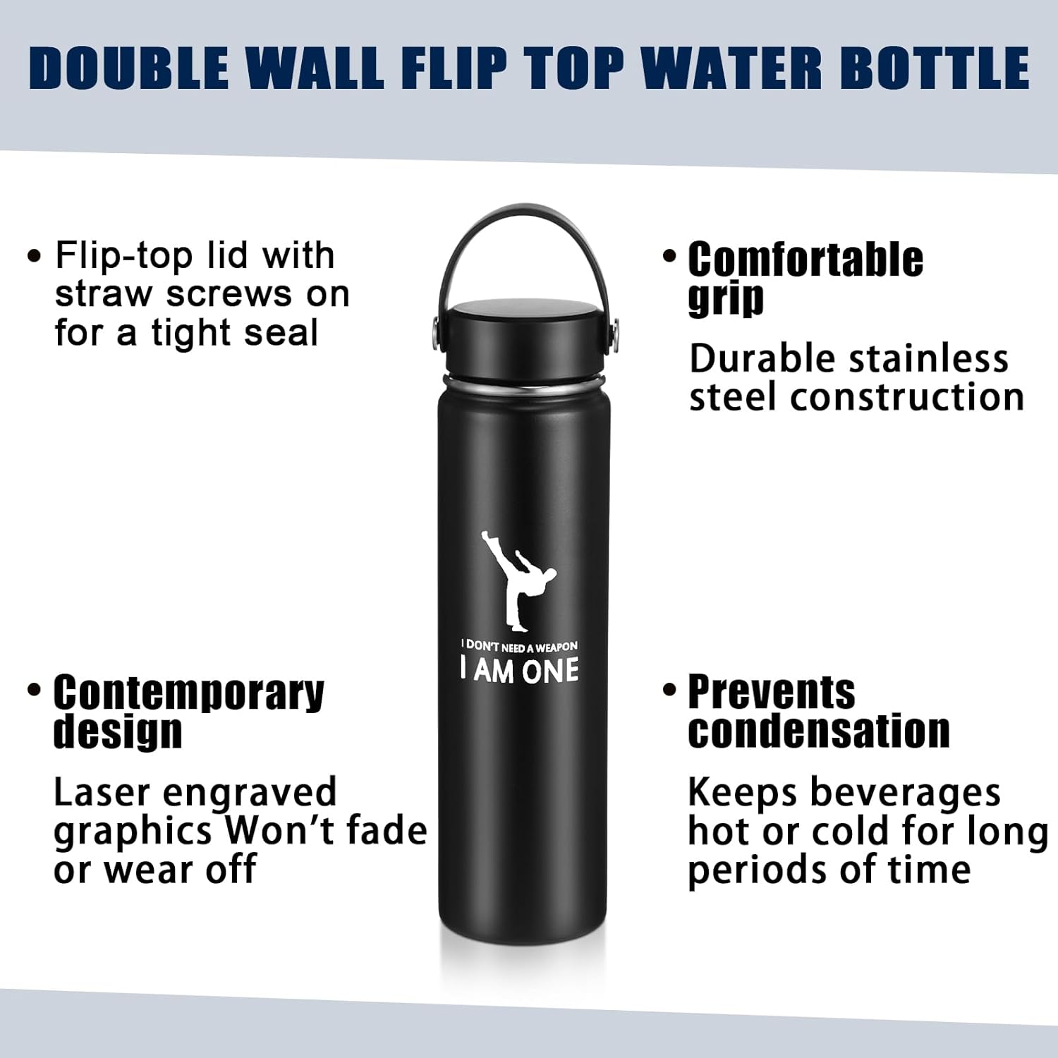 Layhit 3 Pcs Karate Gifts for Boys Taekwondo Karate Bag Martial Arts Duffel Bag 24 oz Stainless Steel Water Bottle Keychain for Kids Adults Taekwondo Lover Gifts