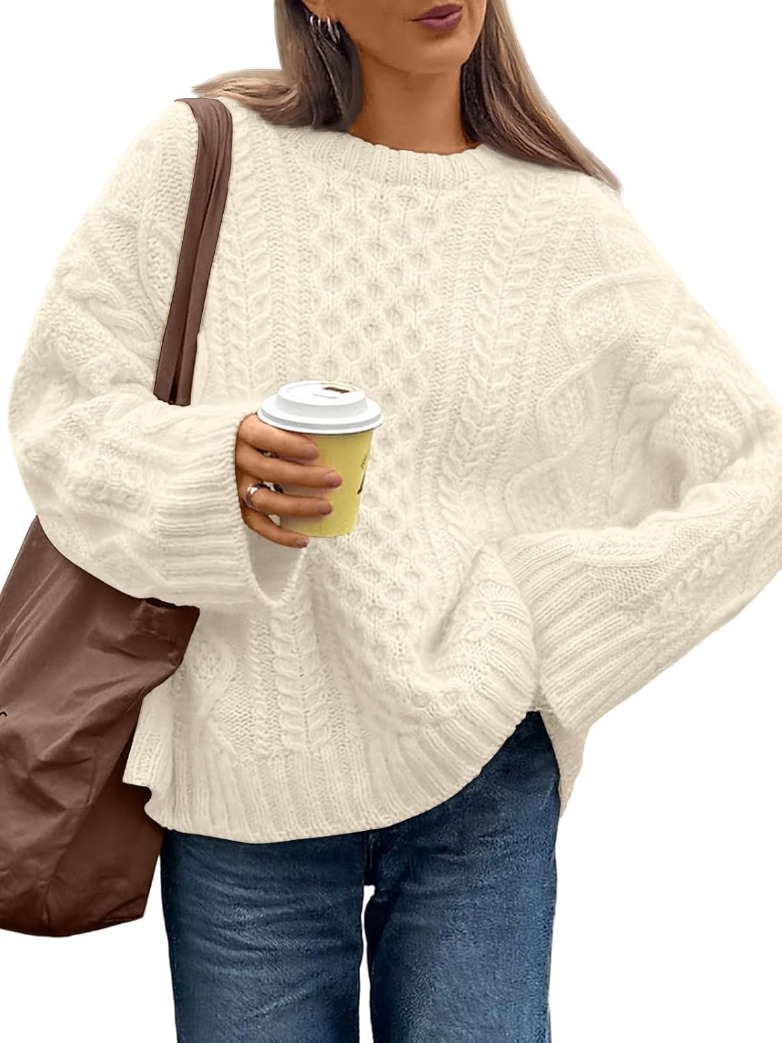 Trendy Queen Oversized Cable Knit Sweaters for Women Trendy 2025 Fall Fashion Outfits Pullover Crewneck Sweaters Tops